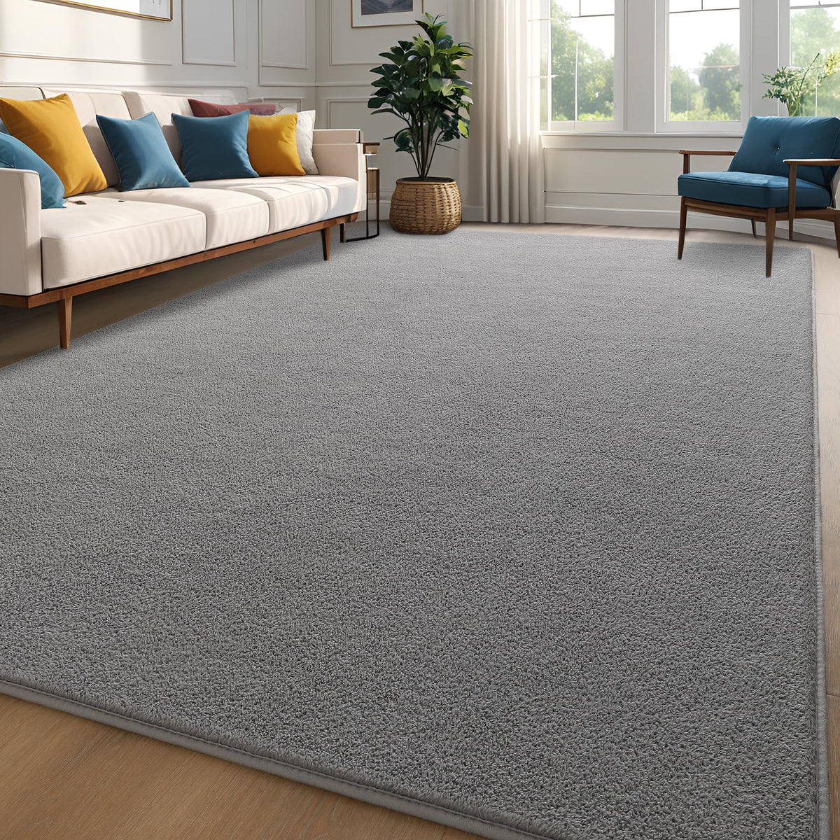 Zedrew Grey Area Rugs for Bedroom Living Room, 5x7 Feet Indoor Memory Foam Rug, Modern Washable Rugs for Kids Boys Girls Room, D