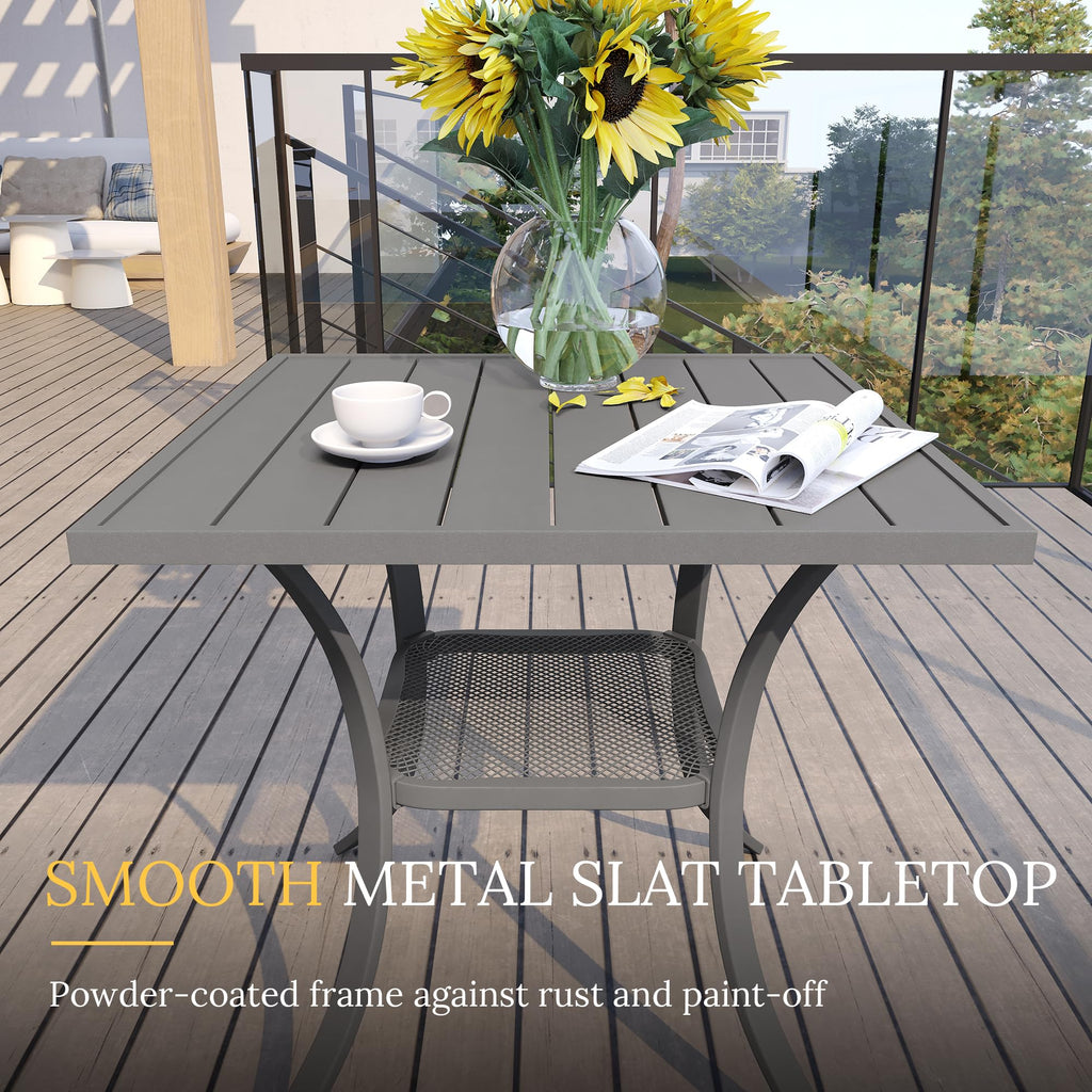 Vicllax Small Square Outdoor Patio Table, All Weather Metal Outdoor Dining Table For Lawn Garden, 27.5'X 27.5' Patio Bisto Table For Outside, Grey