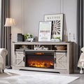 OKD Fireplace TV Stand for 80 Inch TV, 33 Tall Highboy Farmhouse Entertainment Center w/ 36 Electric Fireplace, Rustic Media C