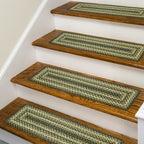 Homespice Pinecone Premium Jute Braided Stair Tread 8'' x 28'' (Set of 13) Rectangular Green Reversible, Natural Jute Yarn Rusti