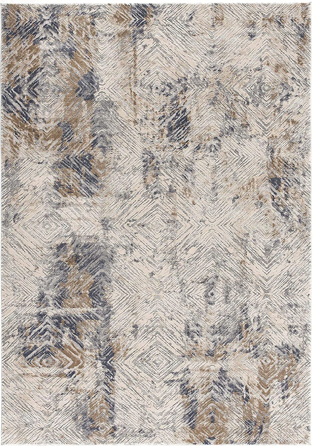 HomeRoots 100% High Grade Polypropylene 5â€ x 8â€ Ivory and Beige Abstract Diamonds Area Rug