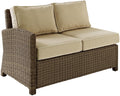 Crosley Furniture Bradenton Outdoor Sectional Left Side Loveseat, 2-Person Wicker Patio Couch for Deck, Brown with Sand Cushions