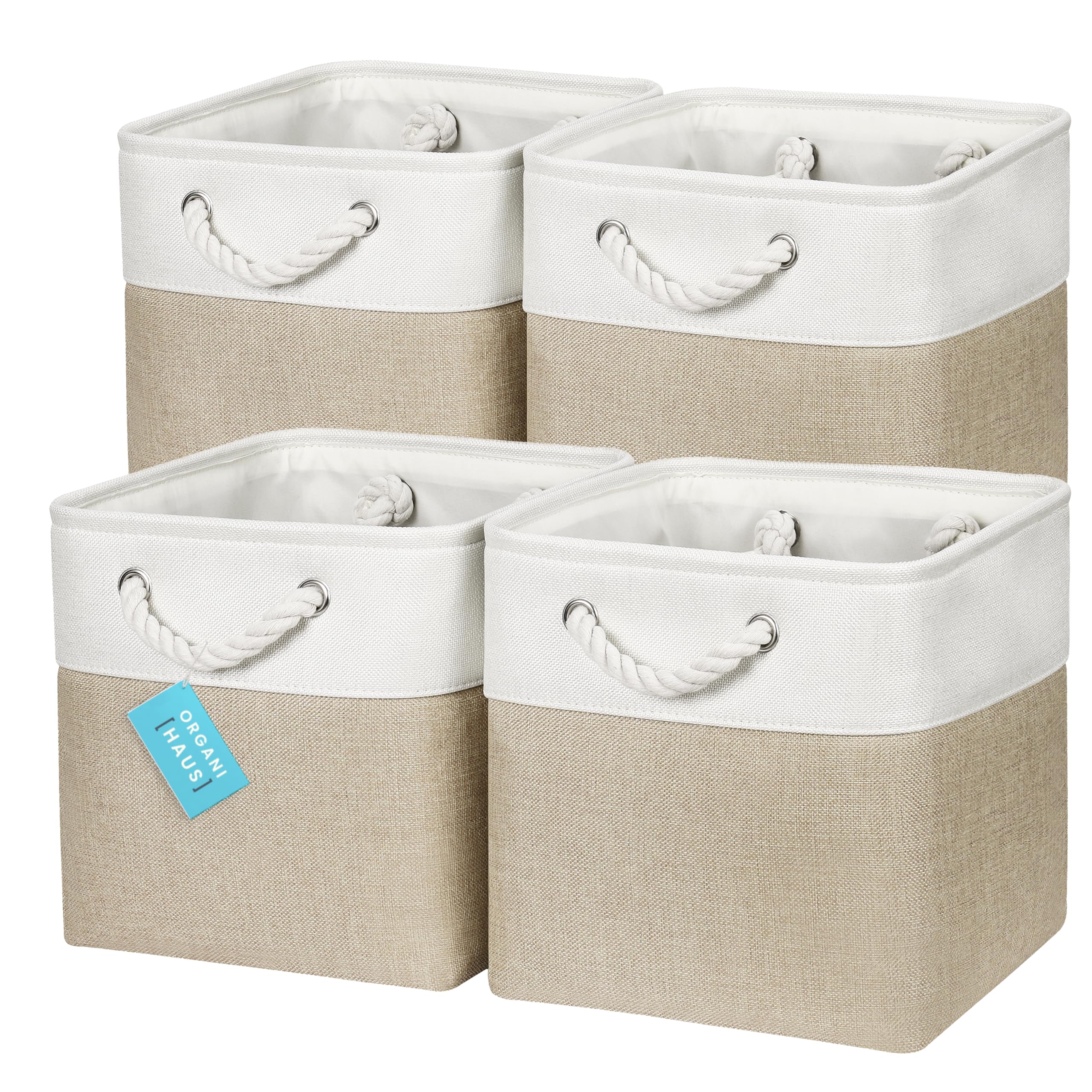 OrganiHaus Storage Cubes 11x11x11 Set of 4, Cube Organizer Bins for Nursery Decor, Fabric Cube Baskets for Shelves, Foldable Sto