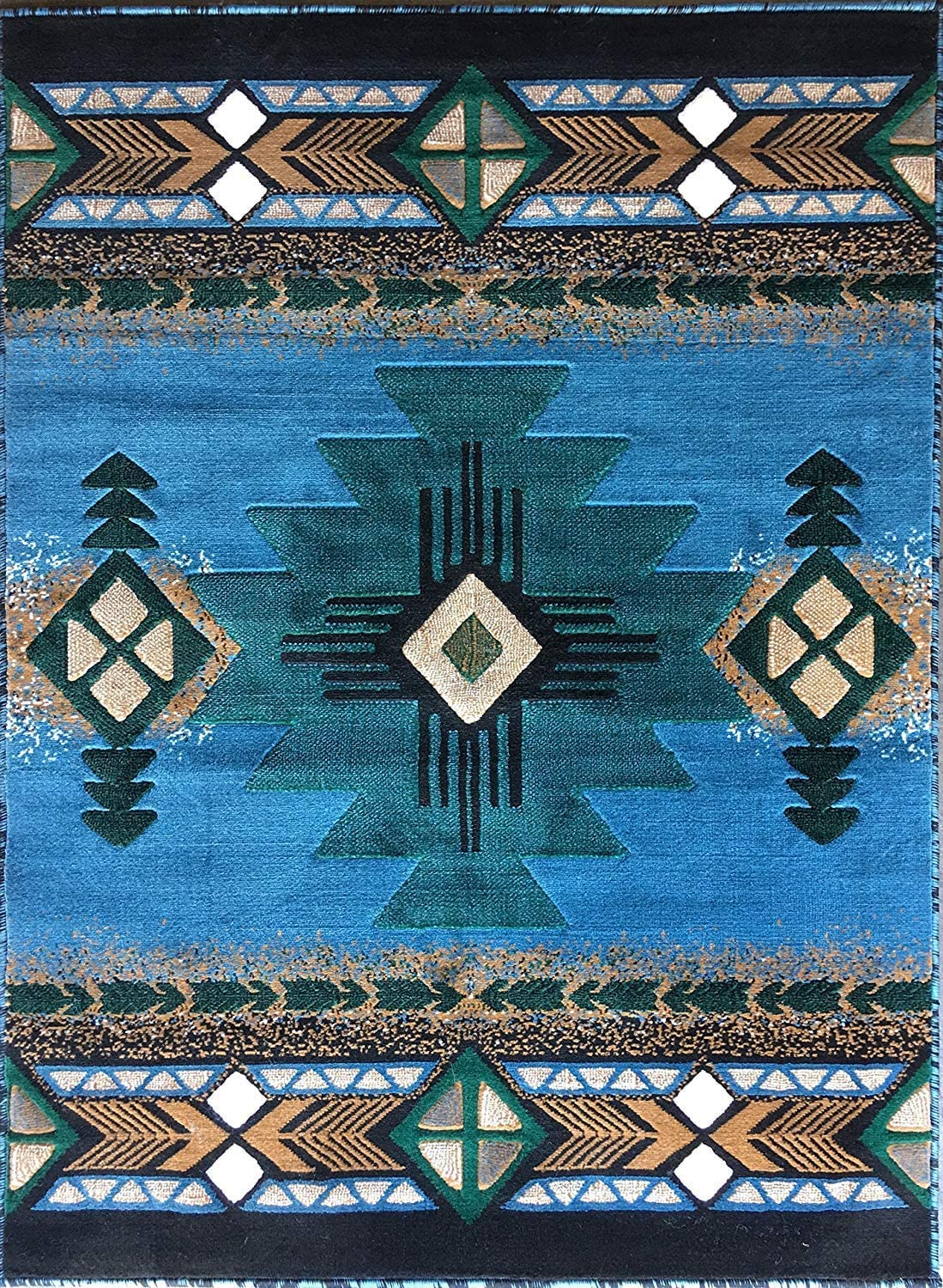YHSF South West Native American Area Rug C318 (Blue-Green, 3 Feet x 4 Feet 7 Inches)