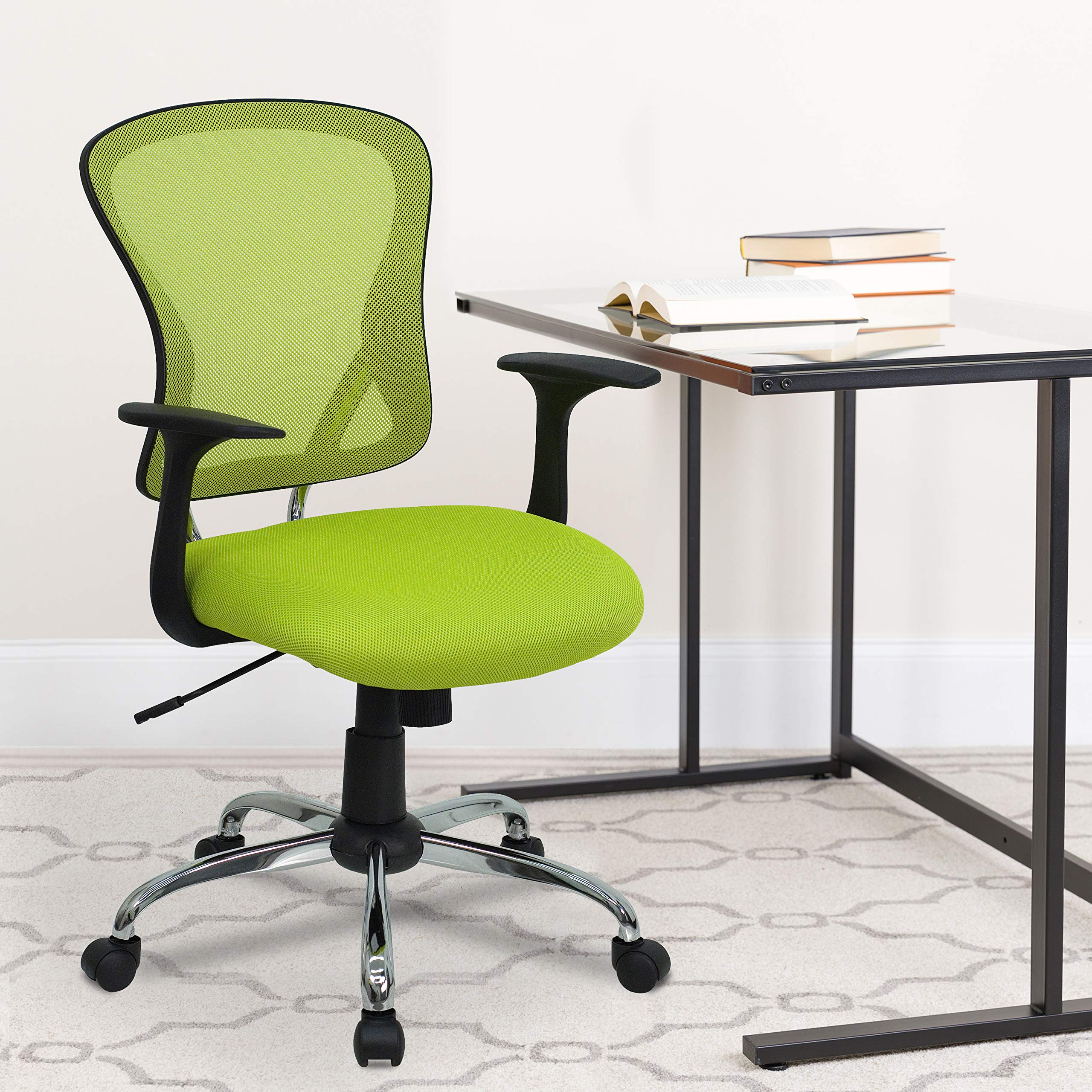 Flash Furniture Alfred Mid-Back Green Mesh Swivel Task Office Chair with Chrome Base and Arms
