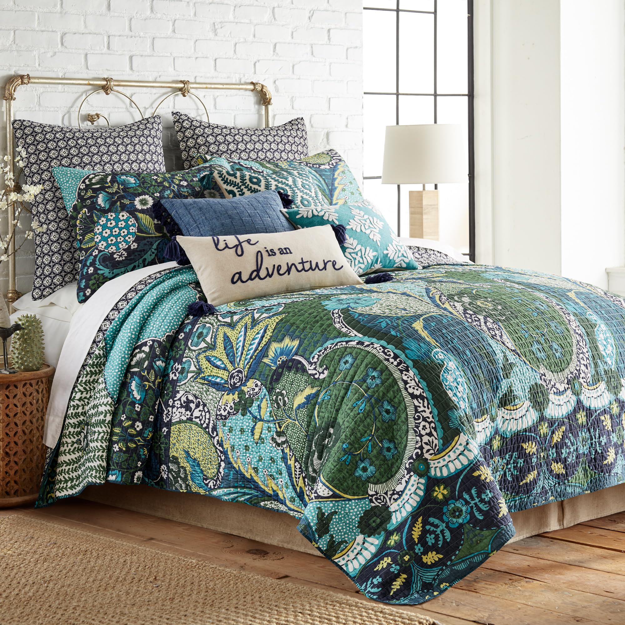 Levtex Home - Jules Quilt Set - King Quilt + Two King Pillow Shams - Bohemian - Navy, Green, Blue, Teal - Quilt Size (106X92In.)
