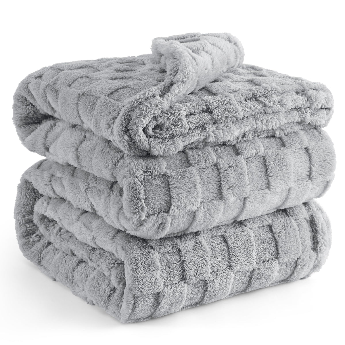 Bedsure Silver Grey Fleece Blanket For Couch - Super Soft Cozy Queen Blankets For Women, Cute Small Blanket For Girls, 90X90 Inc
