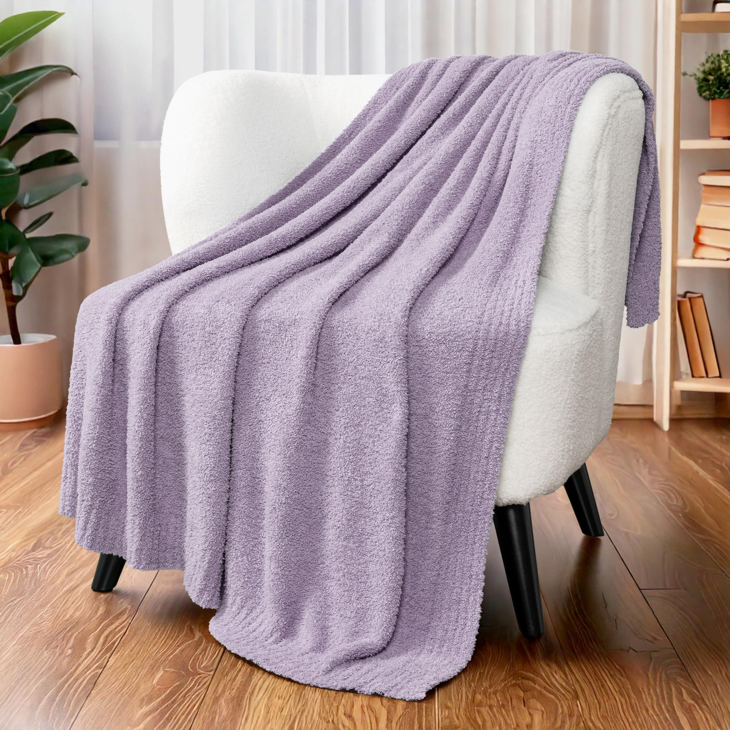 Pavilia Super Soft Throw Blanket For Couch, Fluffy Cozy Lightweight Purple Blanket, Fuzzy Warm Knit Blanket For Bed Sofa, Lavend