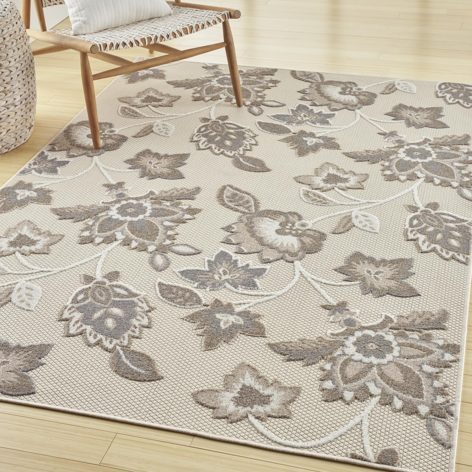 Nourison Aloha Indoor/Outdoor Beige 6' X 9' Area Rug, Easy Cleaning, Non Shedding, Bed Room, Living Room, Dining Room, Kitchen (6X9)