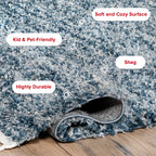 Nuloom Brooke Shag Tasseled Area Rug - 2X6 Runner Shag Rug Casual Blue/Ivory Rugs For Living Room Bedroom Dining Room Nursery En