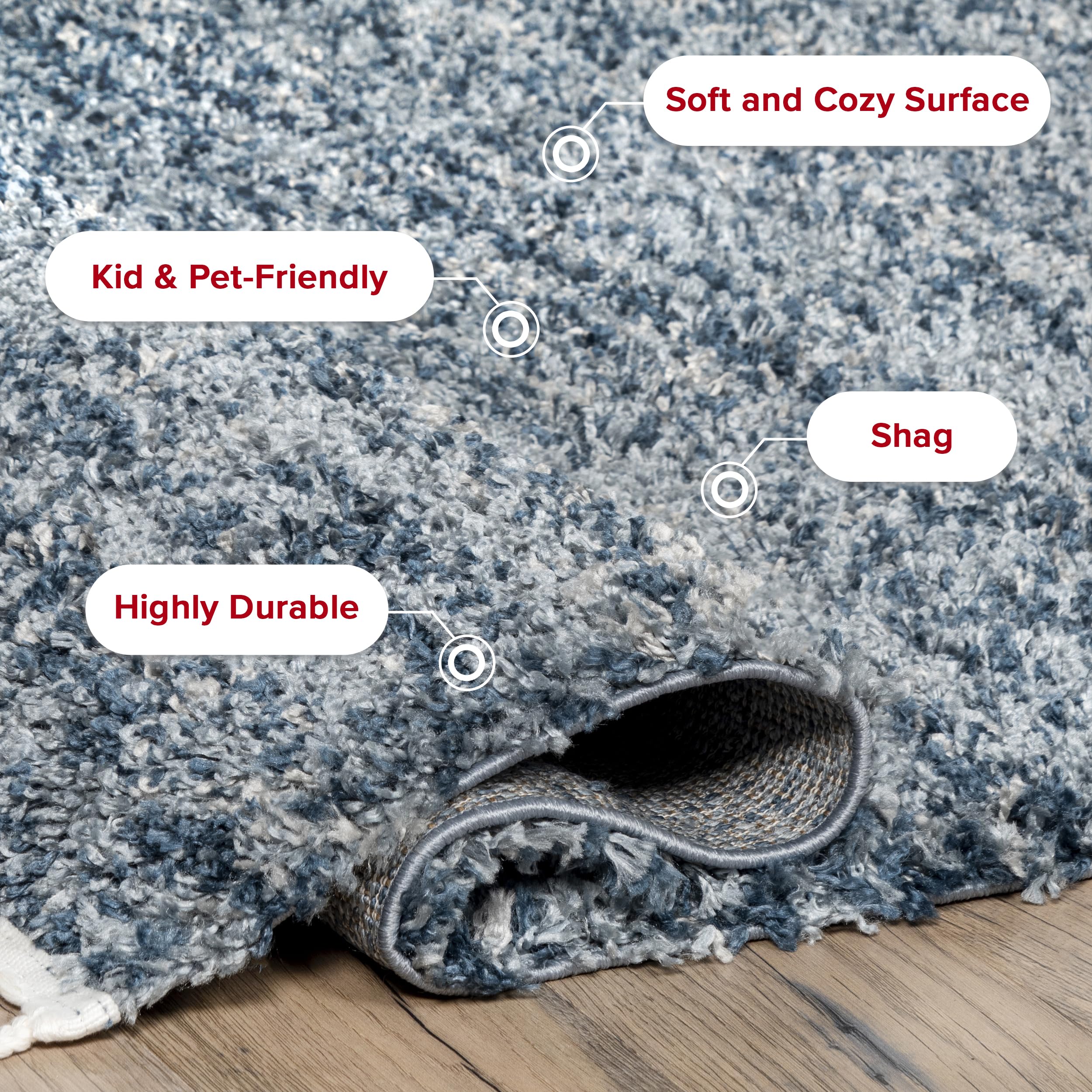 Nuloom Brooke Shag Tasseled Area Rug - 2X6 Runner Shag Rug Casual Blue/Ivory Rugs For Living Room Bedroom Dining Room Nursery En