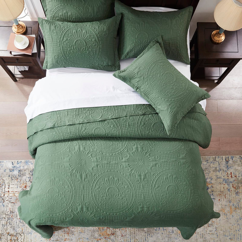 Anluoer Quilt Queen Size Bedding Set-Olive Green Embossed, Bedspreads-Lightweight Summer Soft Microfiber Bedspread, Bed Coverlet