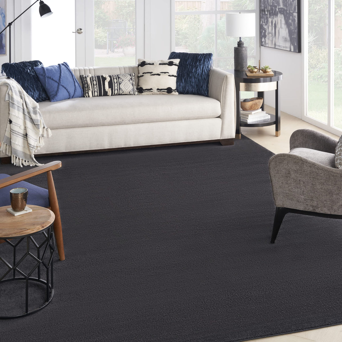 Nourison Essentials Indoor/Outdoor Silver Grey 12' X 15' Area Rug, Easy Cleaning, Non Shedding, Bed Room, Living Room, Dining Room, Backyard, Deck, Patio (12X15)