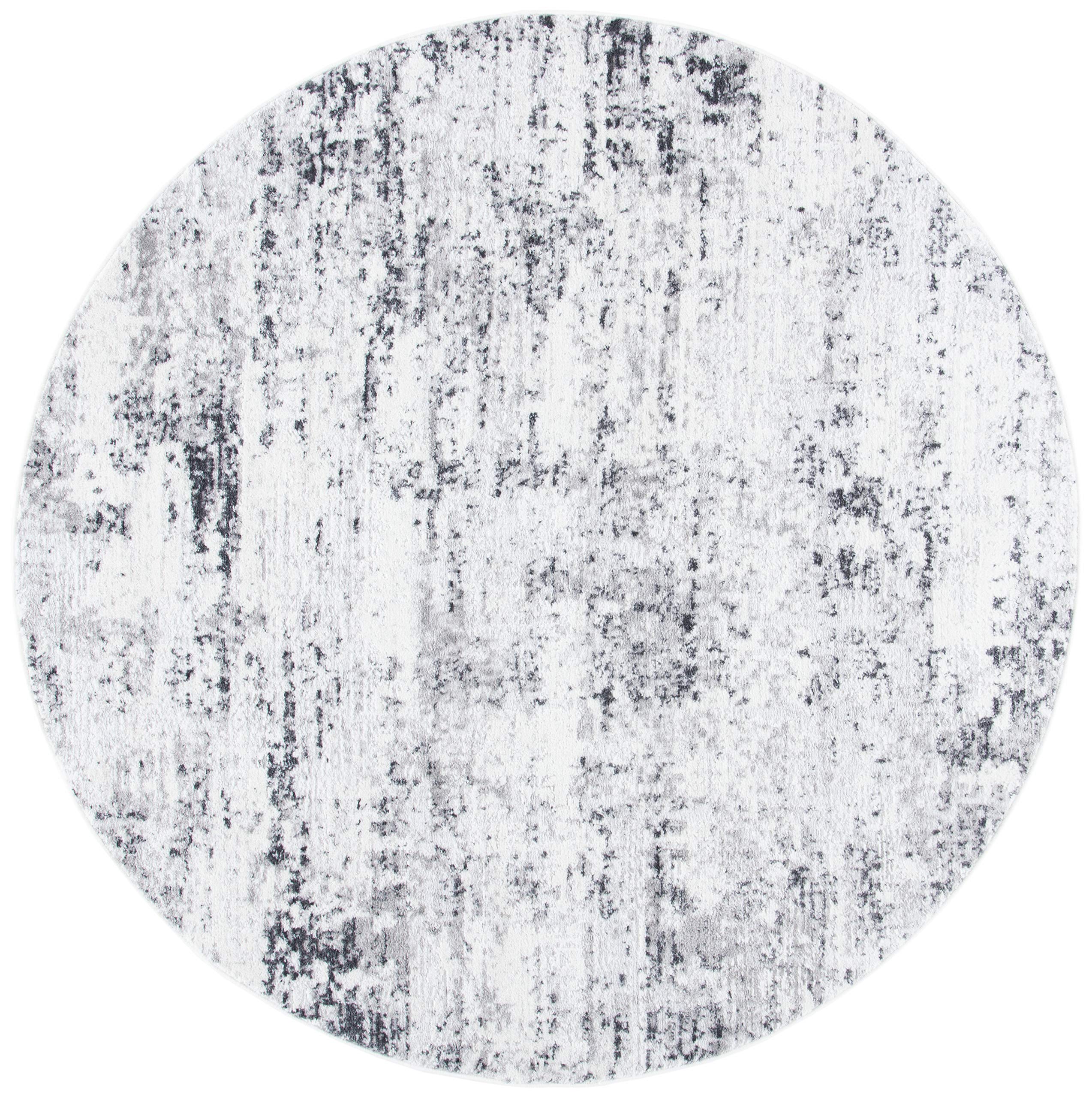 Safavieh Amelia Collection Area Rug - 3' Round, Ivory & Grey, Modern Abstract Design, Non-Shedding & Easy Care, Ideal For High T