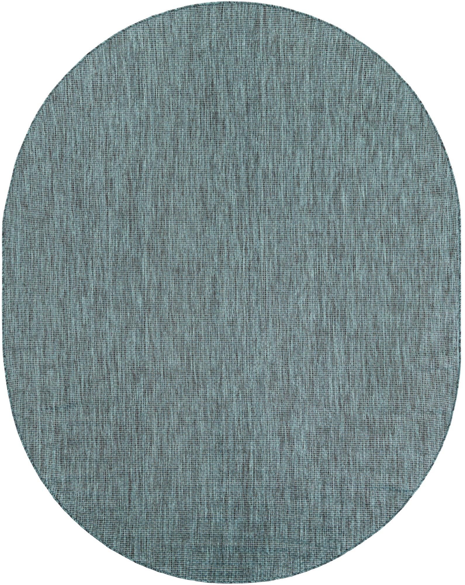 Unique Loom Outdoor Solid Collection Area Rug (7' 10'' X 10' Oval Teal/Navy Blue)