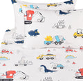 J Pinno Dinosaur Construction Work Digger Cars Vehicle Cute Cozy Fun Full Sheet Set For Kids Girls Children 100% Cotton Flat She