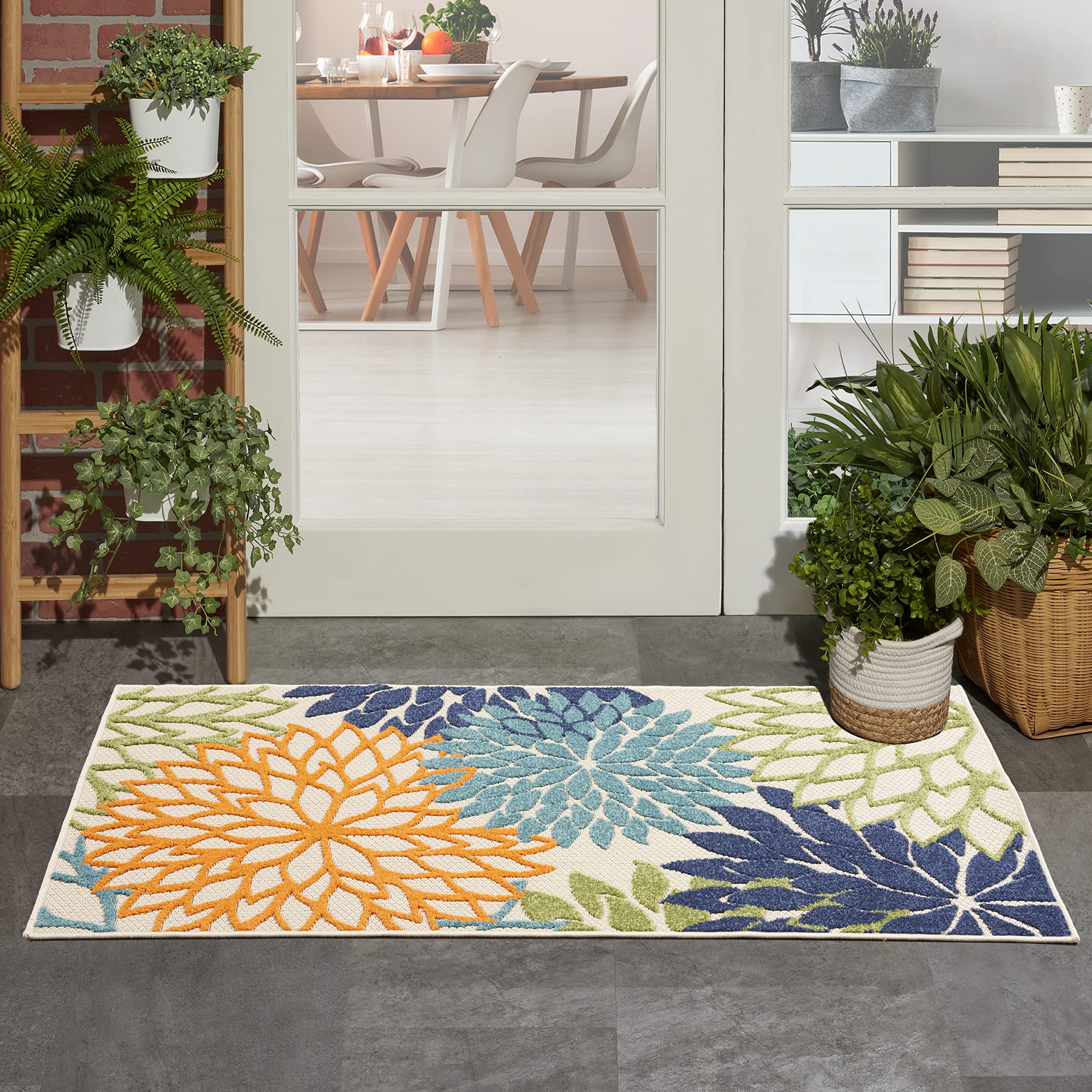 Nourison Aloha Indoor/Outdoor Multicolor 3' X 5' Area Rug, Tropical, Botanical, Easy Cleaning, Non Shedding, Bed Room, Living Ro