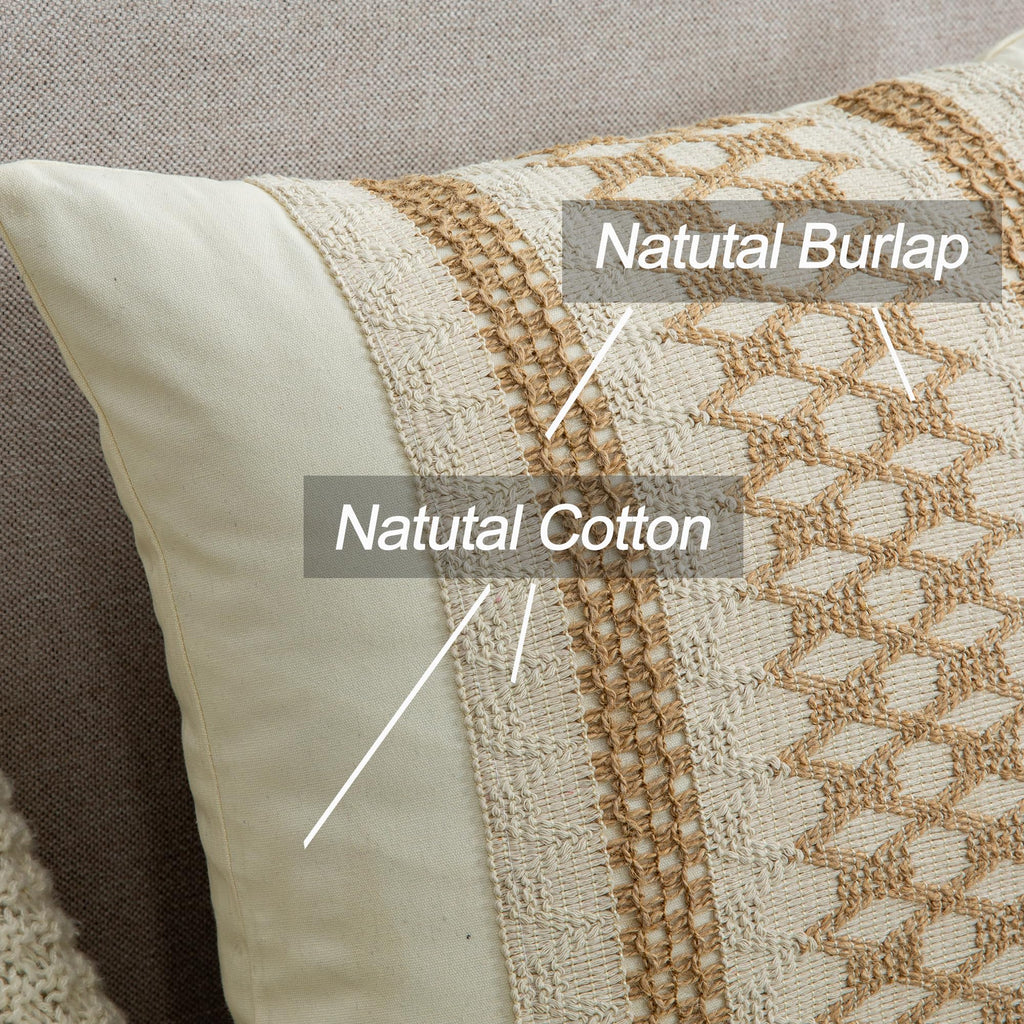 Mayler Yee Throw Pillow Covers 20 X 20 Inch 1Pc For Farmhouse Living Room, Cotton & Burlap Textured Striped Woven Boho Pillow Co