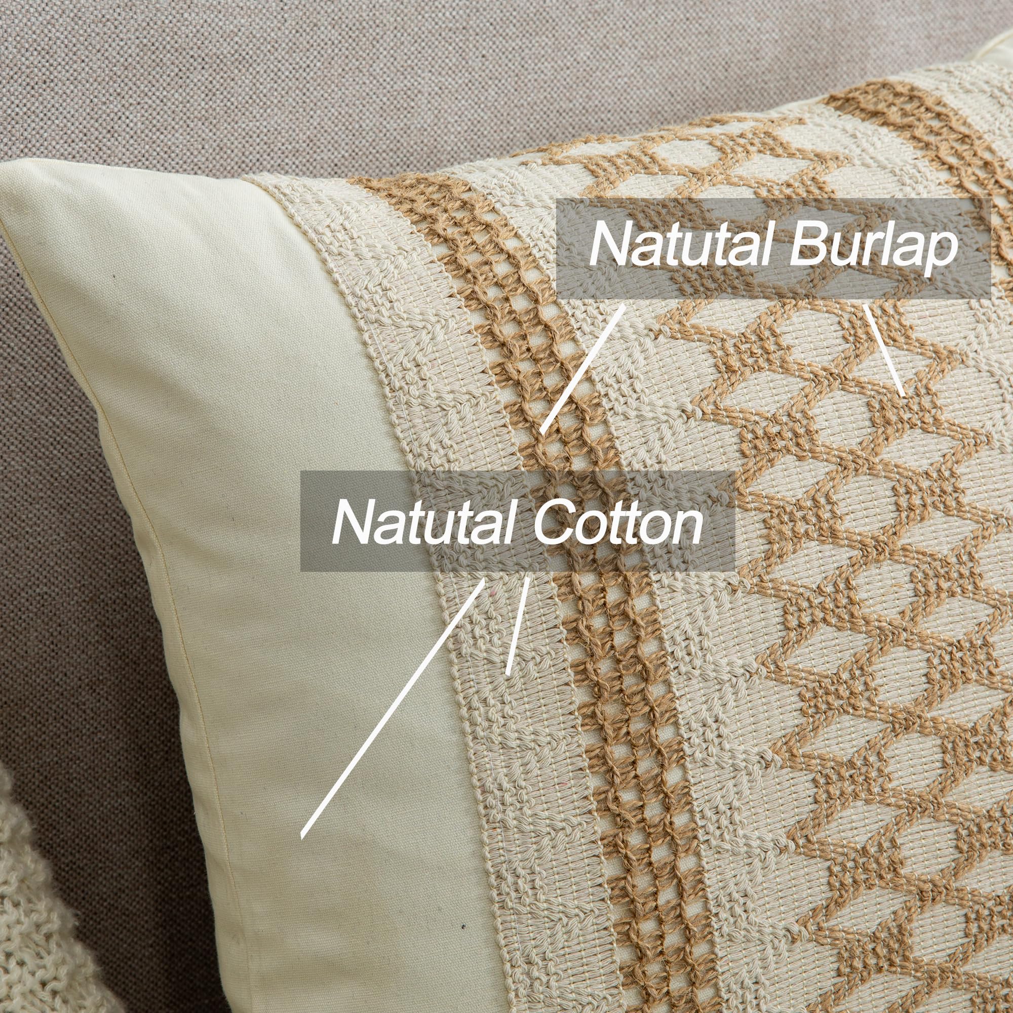 Mayler Yee Throw Pillow Covers 20 X 20 Inch 1Pc For Farmhouse Living Room, Cotton & Burlap Textured Striped Woven Boho Pillow Co