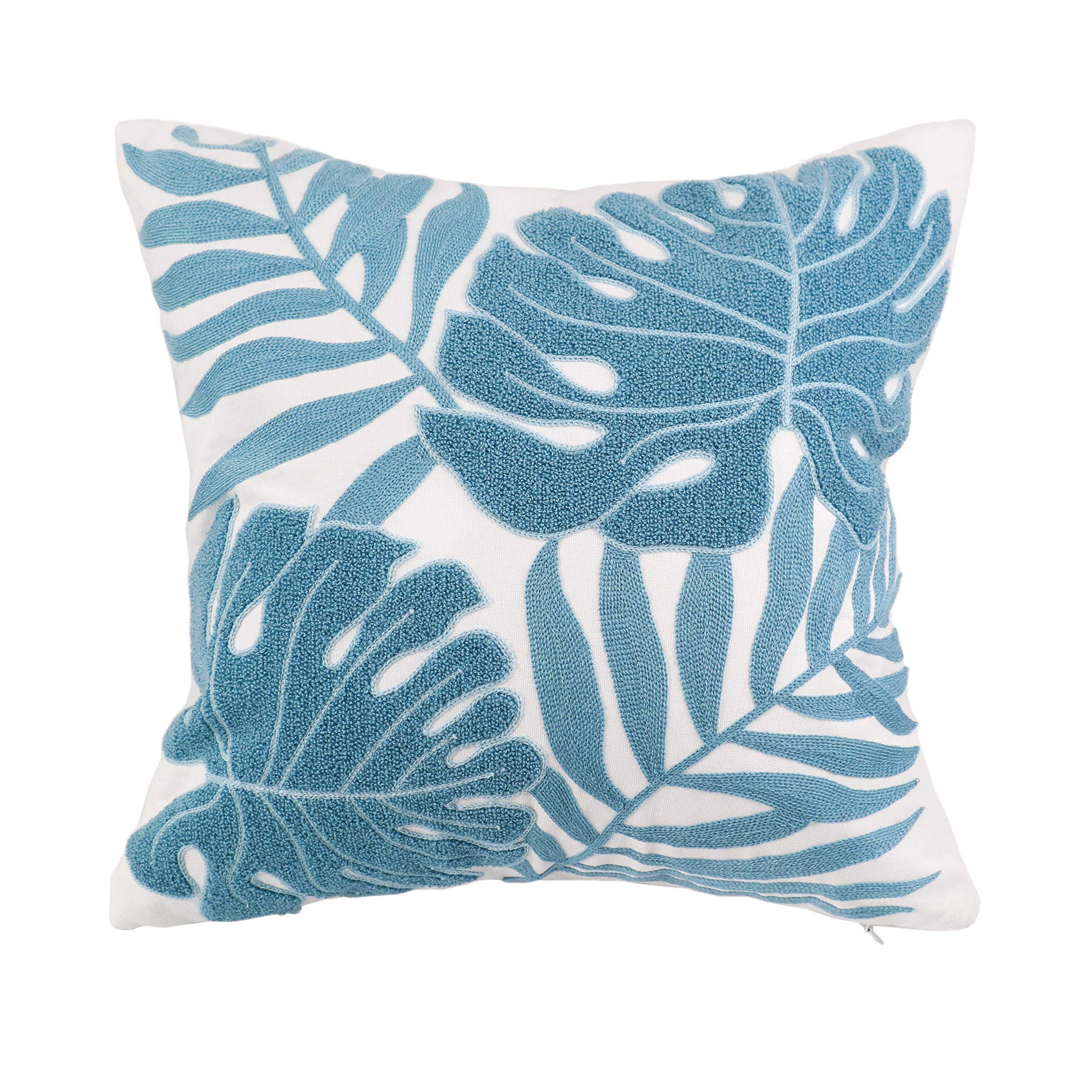 Hodeco Embroidery Throw Pillow Cover 18x18 Light Blue Tropical Leaf Home D  cor Turquoise Cushion Cover for Couch 45x45 100% Cot