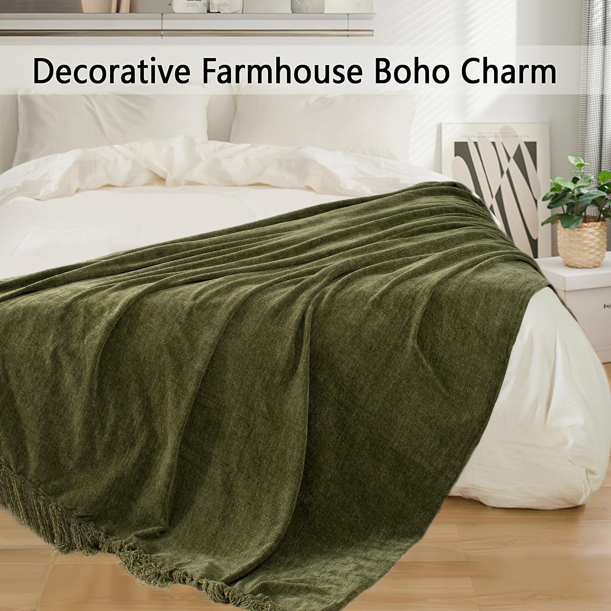 Long Create Chenille Throw Blanket For Couch 60''X 80'' Twin, Soft Cozy Throw Blanket With Fringe Tassel For Bed Sofa Chair, Lig