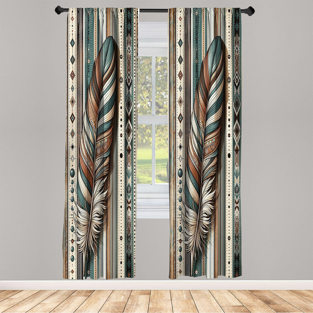 Ambesonne Bohemian Curtains, Bold And Big Feather Motif On Southwestern Inspired Striped Print, Window Treatments 2 Panel Set Fo