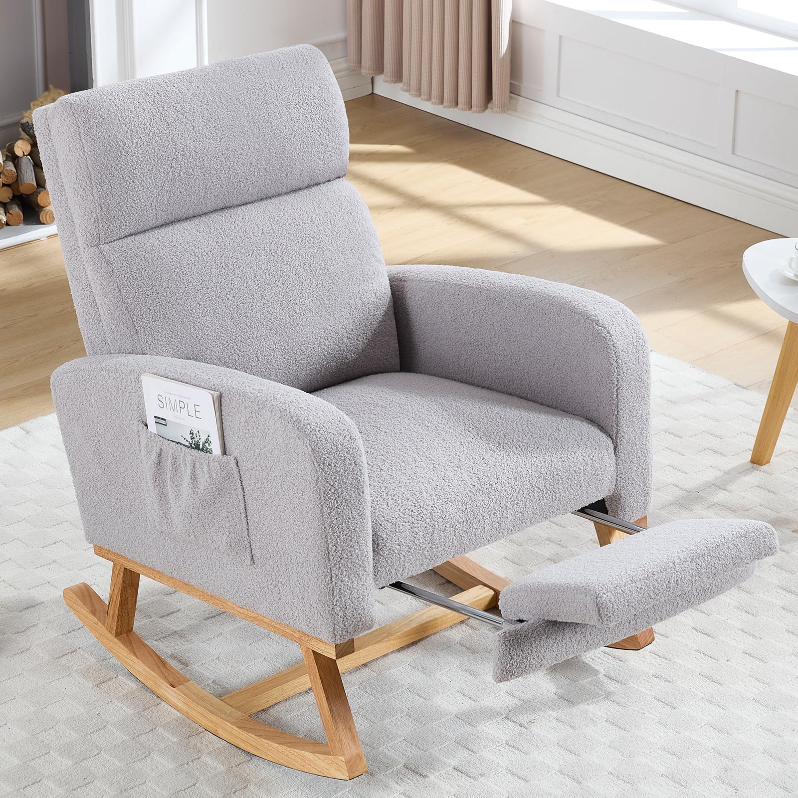 Hchairh Rocking Chair Nursery With Foot Rest, Teddy Nursing Rocking Chairs For Mom Nursery, Rocker Glider Chair For Living Room,