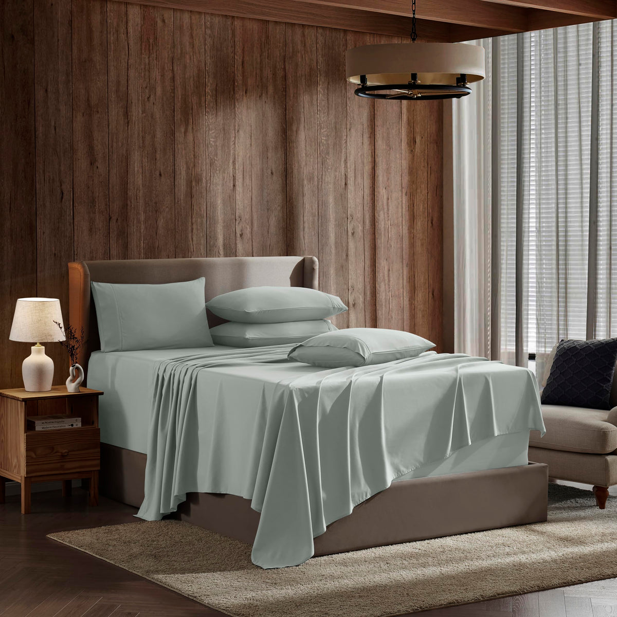 Nestl 6Pc California King Sheet Set - Soft Microfiber Bed Linen Set, Extra Deep Pocket, Sage Green