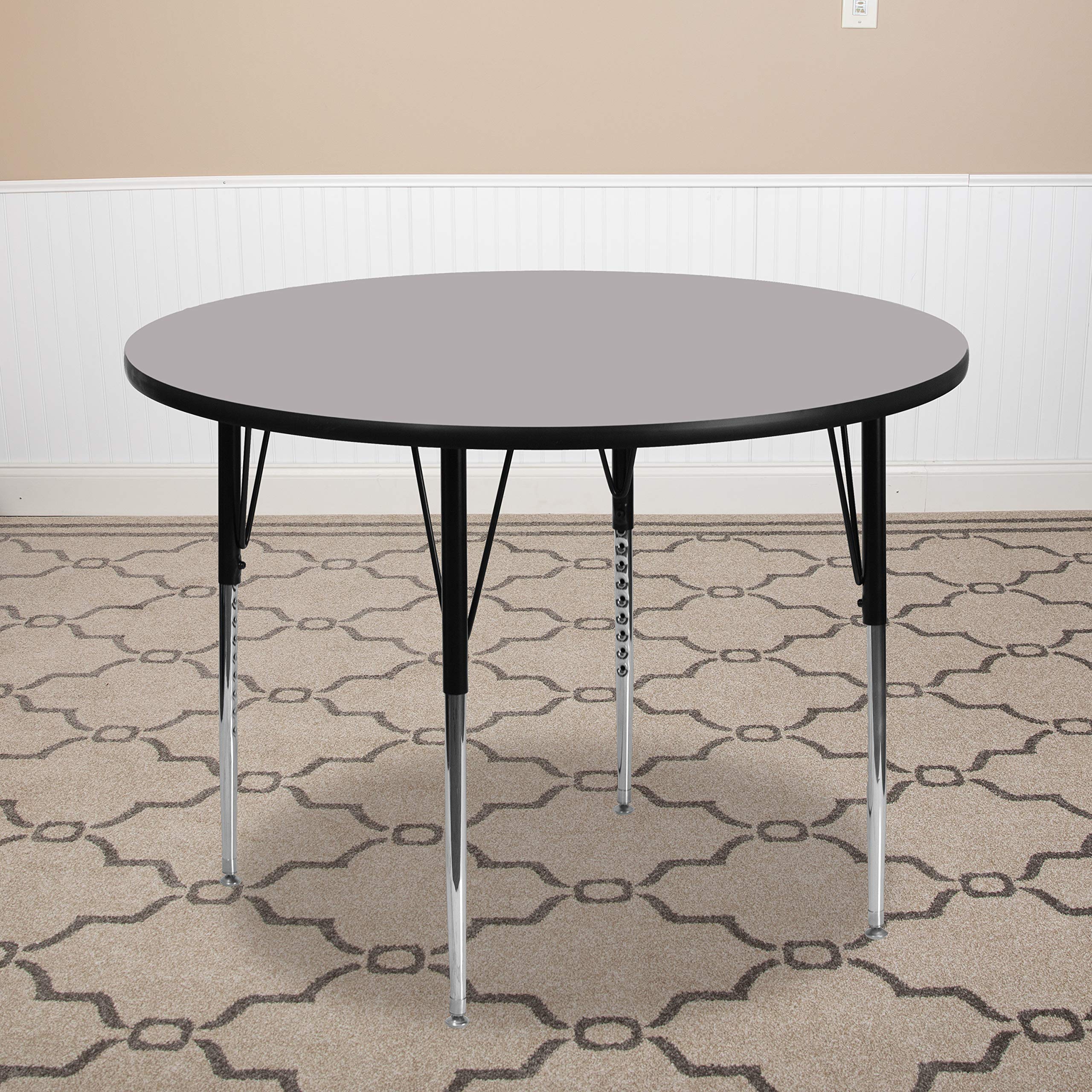 Flash Furniture Wren 48'' Round Grey Thermal Laminate Activity Table - Standard Height Adjustable Legs