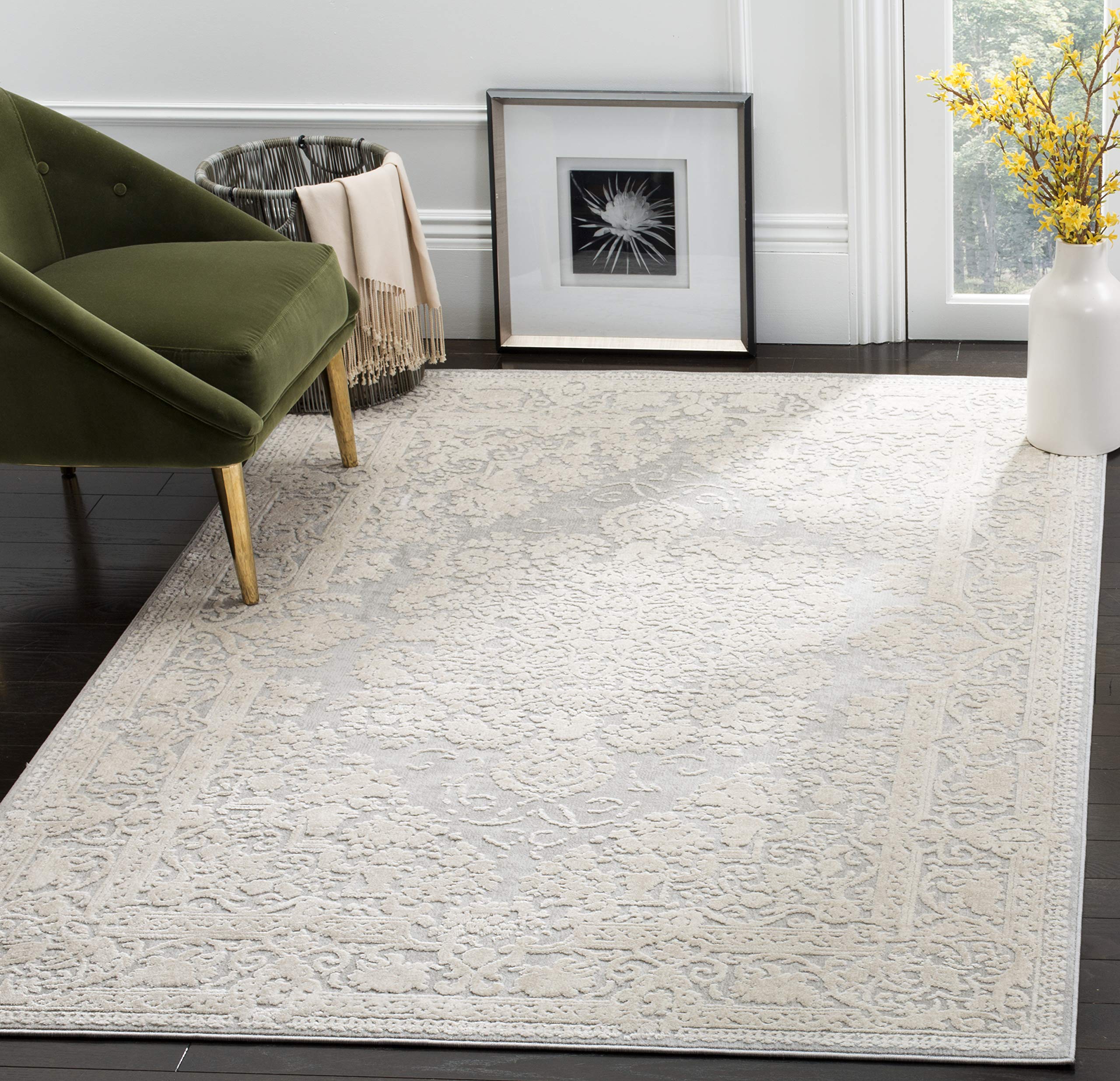 SAFAVIEH Reflection Collection Area Rug - 10' x 14', Light Grey & Cream, Vintage Distressed Design, Non-Shedding & Easy Care, Id