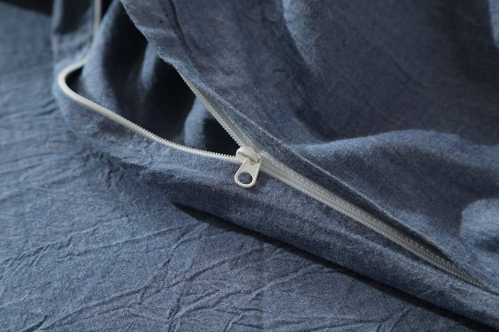F.Y.Dreams 100% Washed Cotton Duvet Cover For Weighted Blanket 48X72 Inches With 8 Ties,Zipper On Long Side/Demin Blue/Just Duve