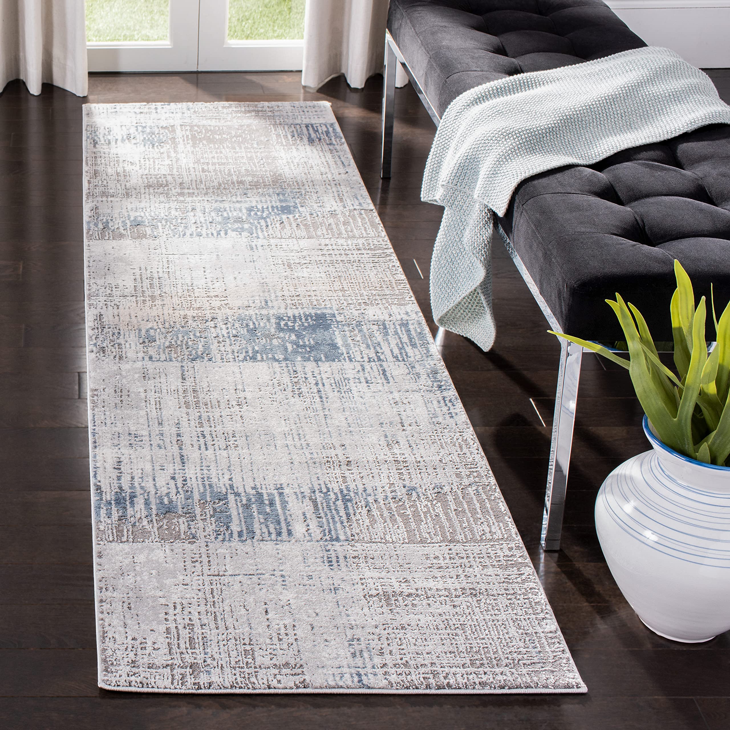 SAFAVIEH Craft Collection Runner Rug - 2'3'' x 6', Grey & Blue, Modern Abstract Design, Non-Shedding & Easy Care, Ideal for High
