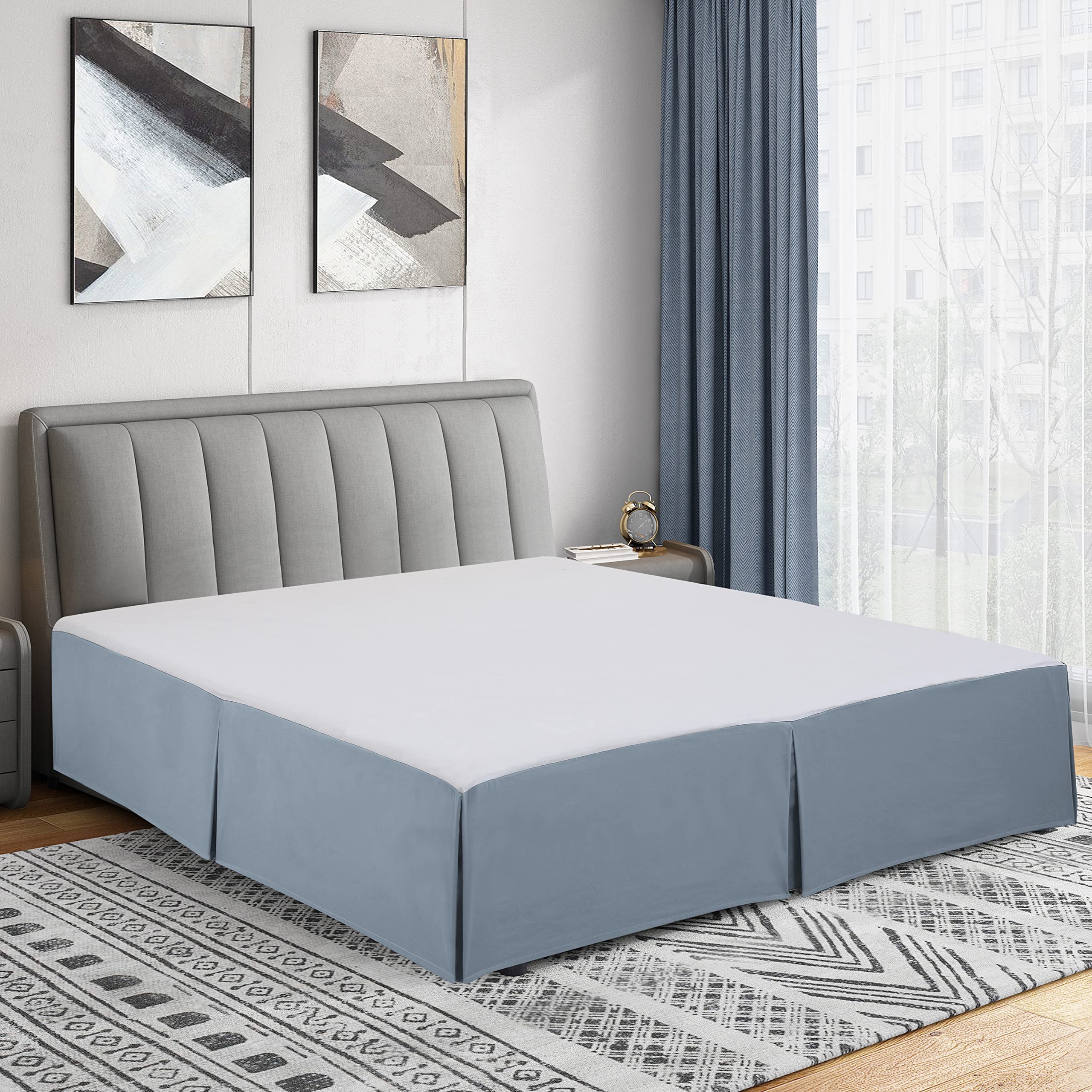 Cathay Home Double Brushed Microfiber Pleated Easy Fit Bed Skirt, Ultra Soft, Fade And Wrinkle Resistant - Blue Fog, Full