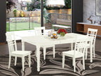 East West Furniture DOLG5-LWH-W 5 Piece Dining Room Table Set Includes a Rectangle Kitchen Table with Butterfly Leaf and 4 Dining Chairs, 42x78 Inch, Linen White