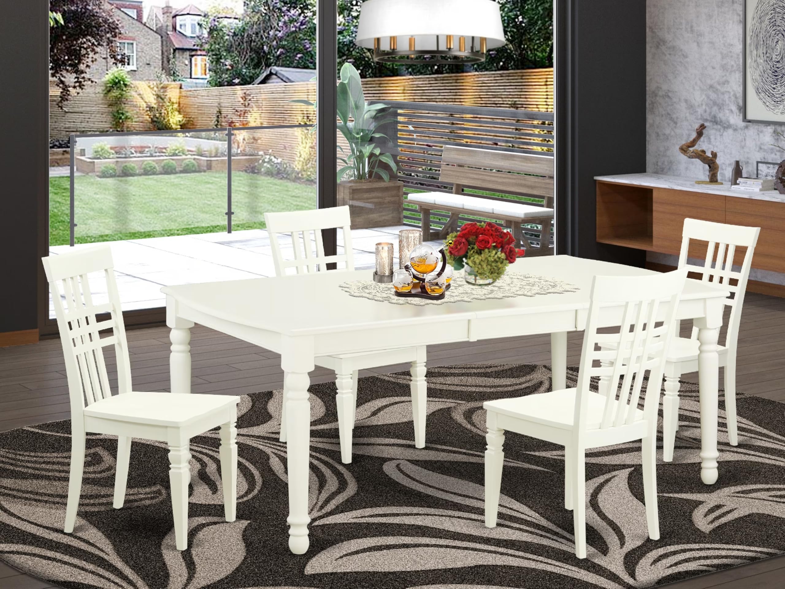 East West Furniture DOLG5-LWH-W 5 Piece Dining Room Table Set Includes a Rectangle Kitchen Table with Butterfly Leaf and 4 Dining Chairs, 42x78 Inch, Linen White