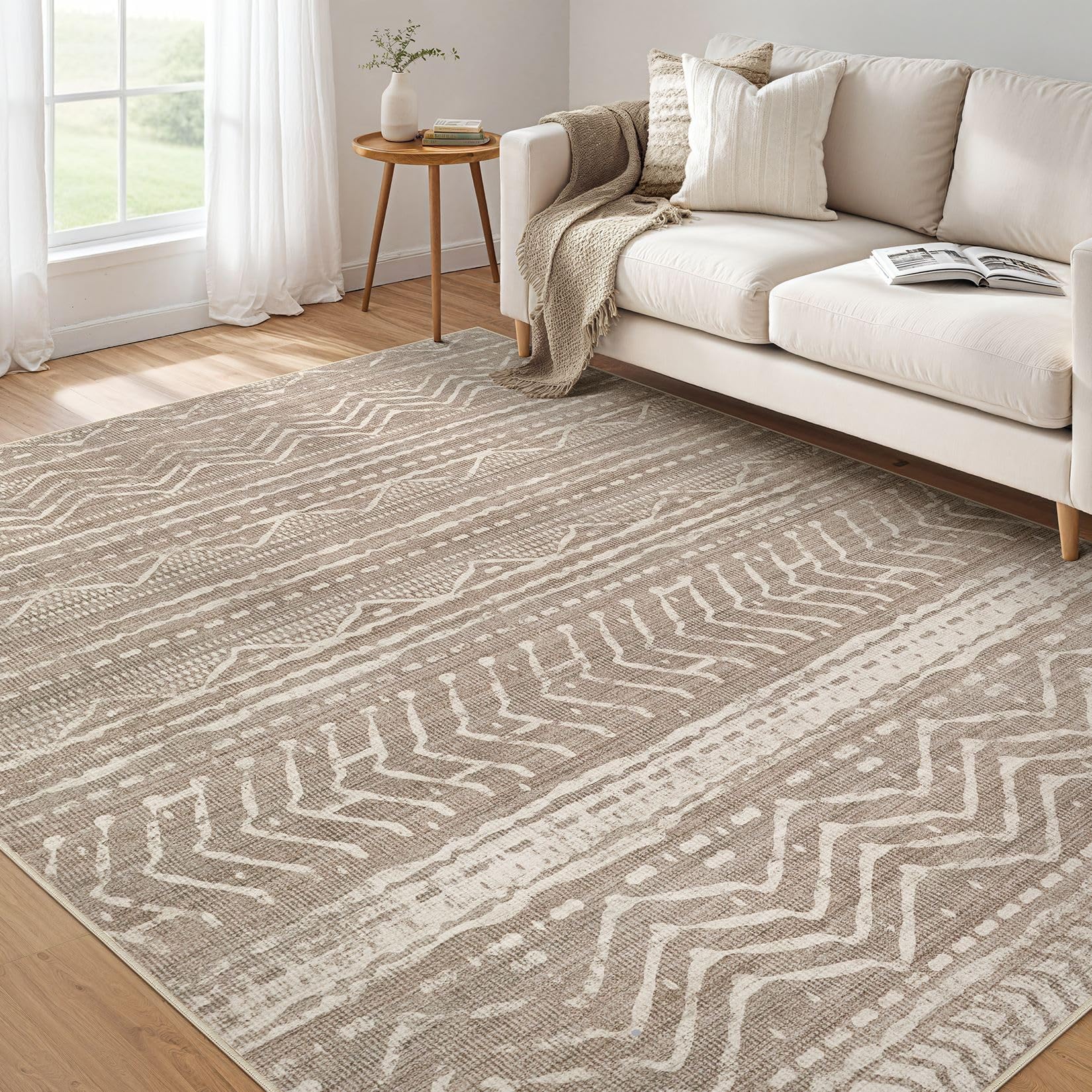 Nakagishi 5x7 Area Rugs Living Room: Washable Boho Large Neutral Soft Rug Farmhouse Stain Resistant Modern Indoor Non-Slip Floor