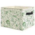 WARDOS Vintage Green Floral Storage Bin Box with Handles, Rustic Aesthetic Flower Botanical Foldable Linen Fabric Laundry Basket