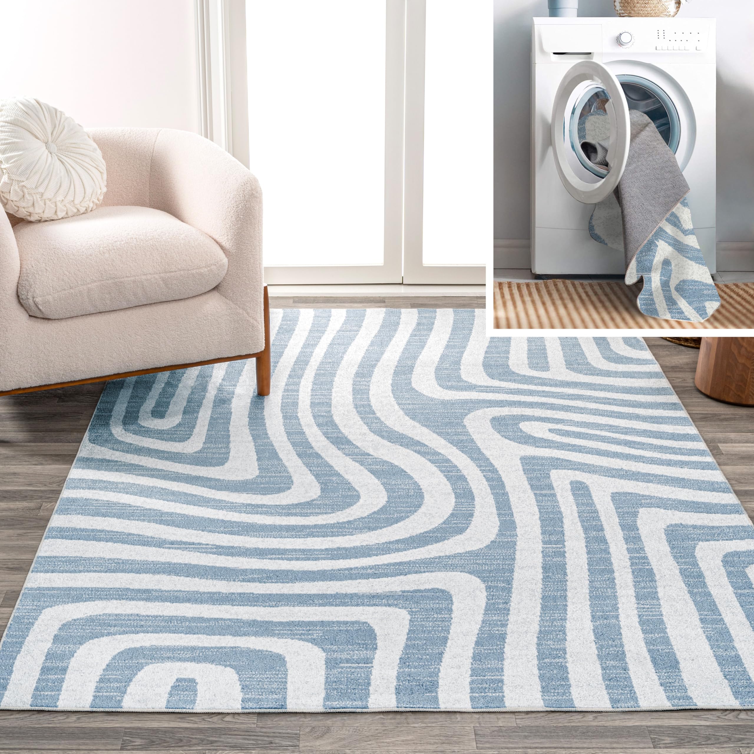 JONATHAN Y WSH309A-4 Maze Abstract Two-Tone Low-Pile Machine-Washable Area Rug, Contemporary, Modern, Geometric for Bedroom, Kit