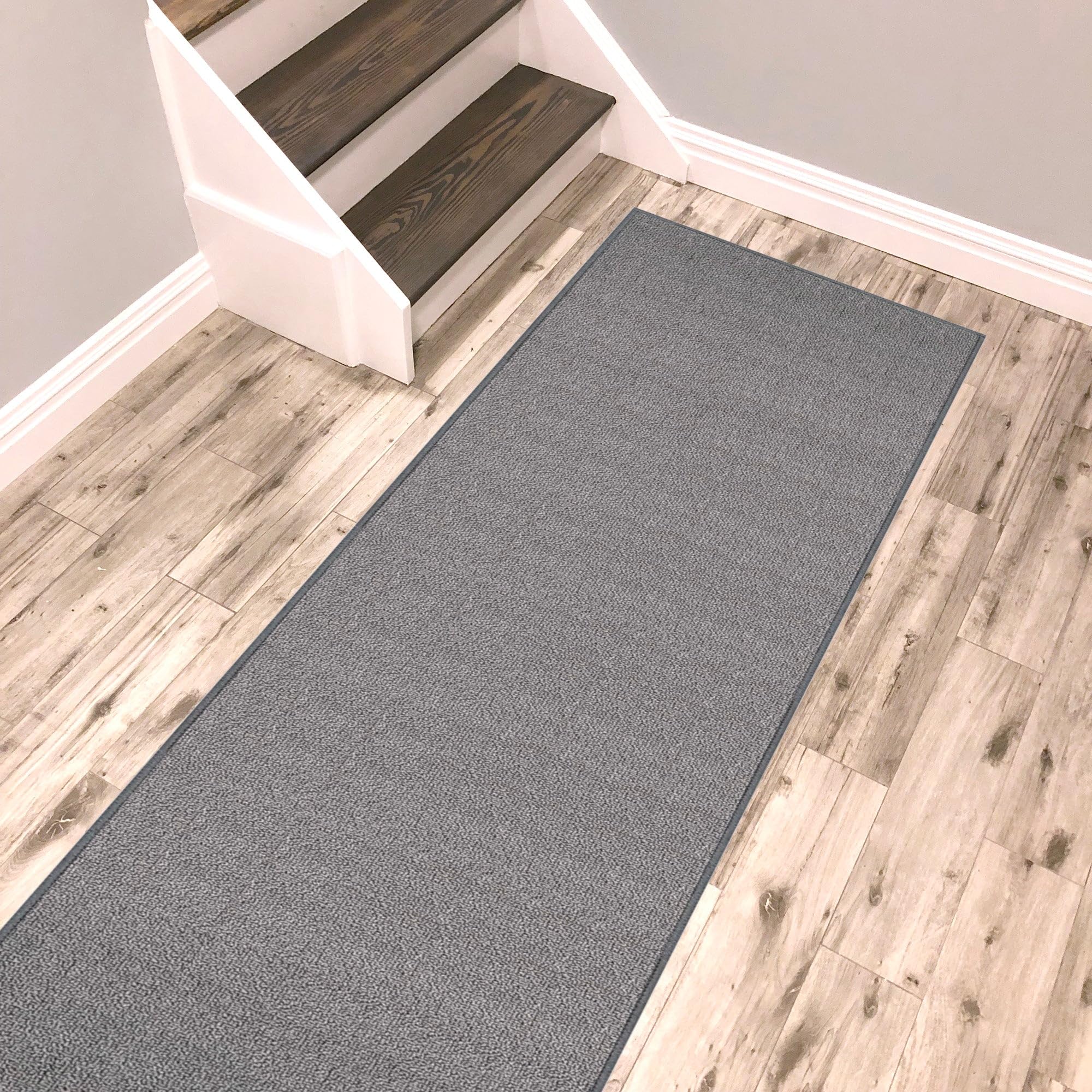 Kapaqua, Custom Size Grey Solid Plain Rubber Backed Non-Slip Hallway Stair Runner Rug Carpet 22 inch Wide Choose Your Length 22i