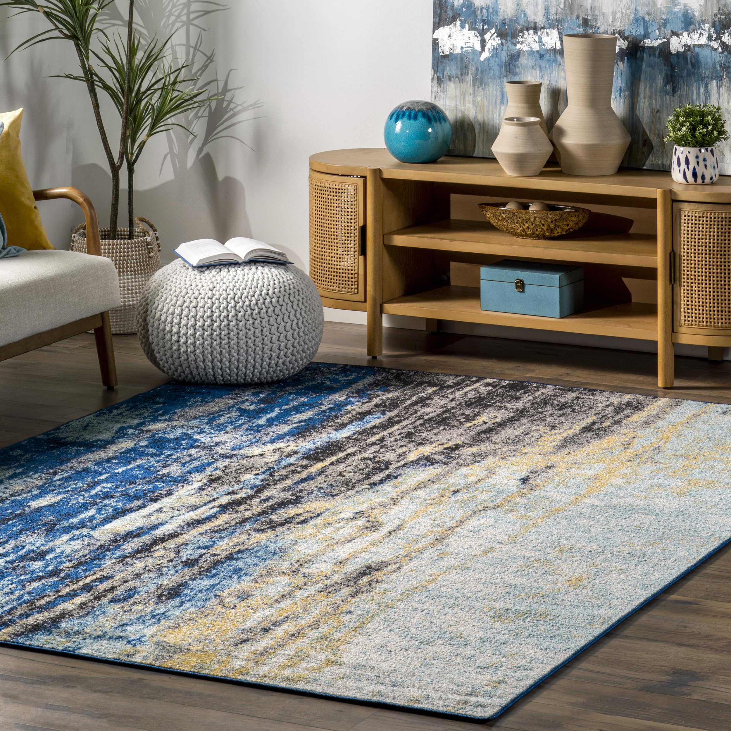 nuLOOM Katharina Abstract Motif Area Rug, 5 Square, Blue