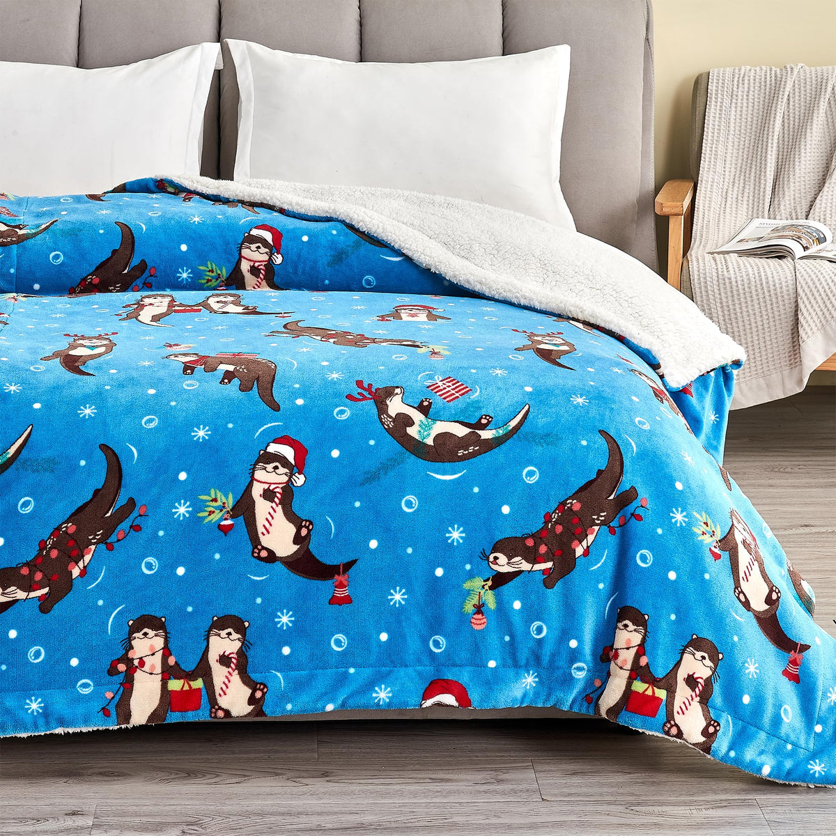 Great Bay Home Velvet Plush And Sherpa Soft Fleece 50' X 60' Throw Blanket, Christmas Throw For Sofa And Bed, Cozy & Warm Plus