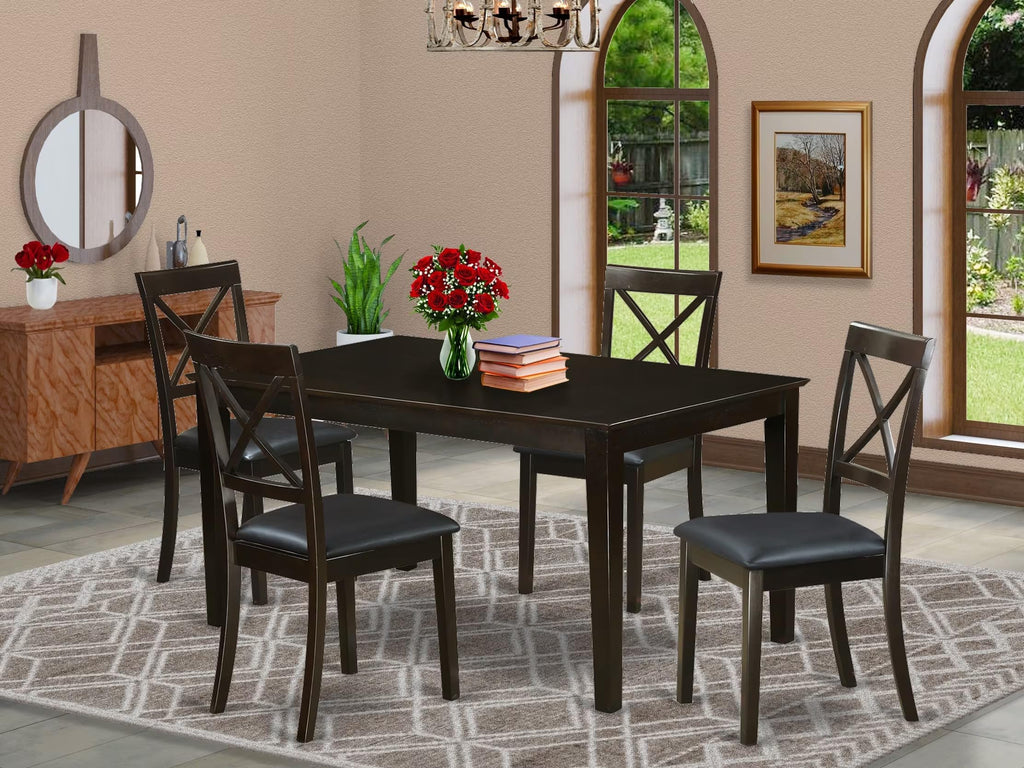 East West Furniture CABO5S-CAP-LC 5 Piece Dining Room Table Set Includes a Rectangle Wooden Table and 4 Faux Leather Kitchen Dining Chairs, 36x60 Inch, Cappuccino