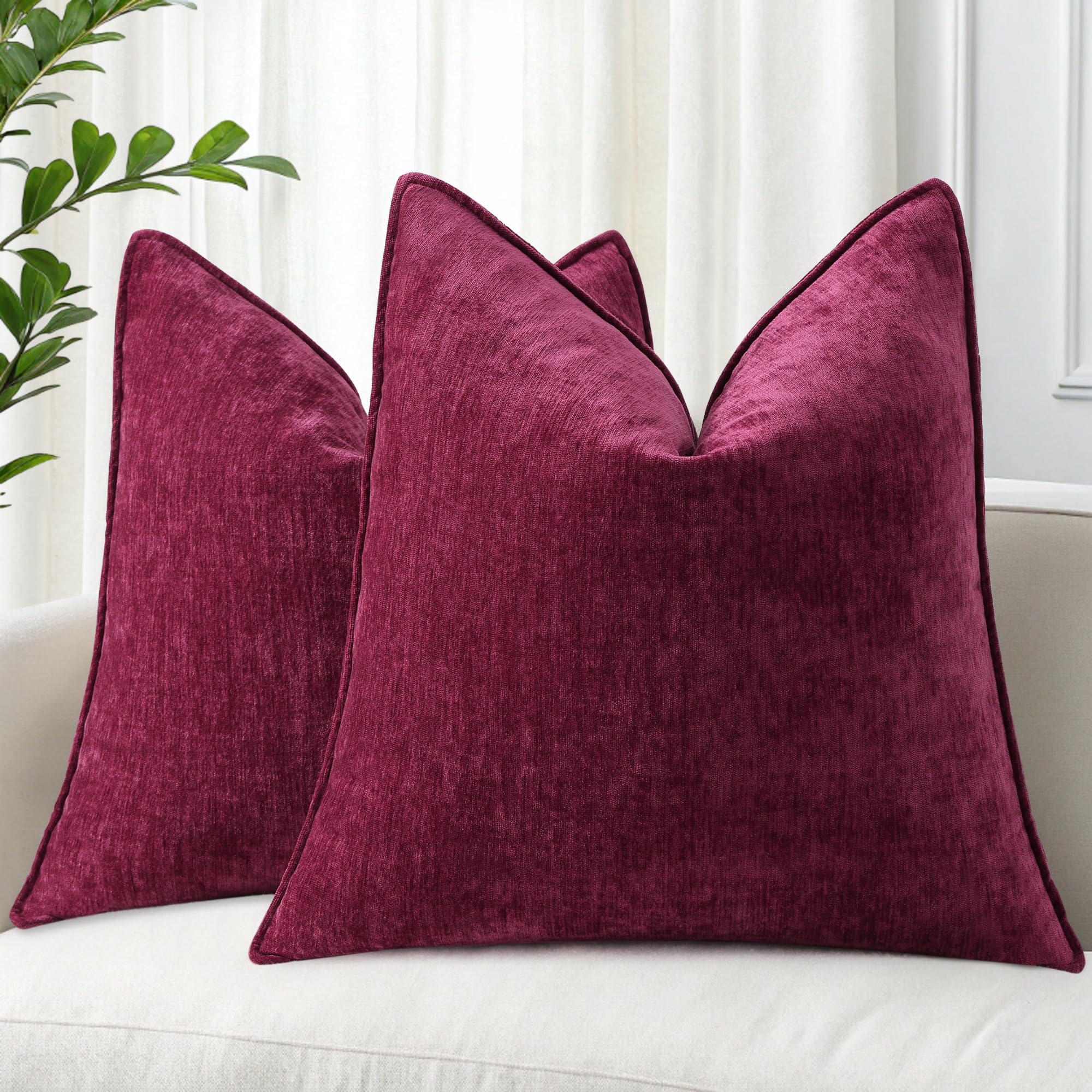 Decoruhome Couch Throw Pillow Covers 22X22 Set Of 2, Decorative Soft Chenille Pillow Covers With Elegant Design For Sofa Bed Liv