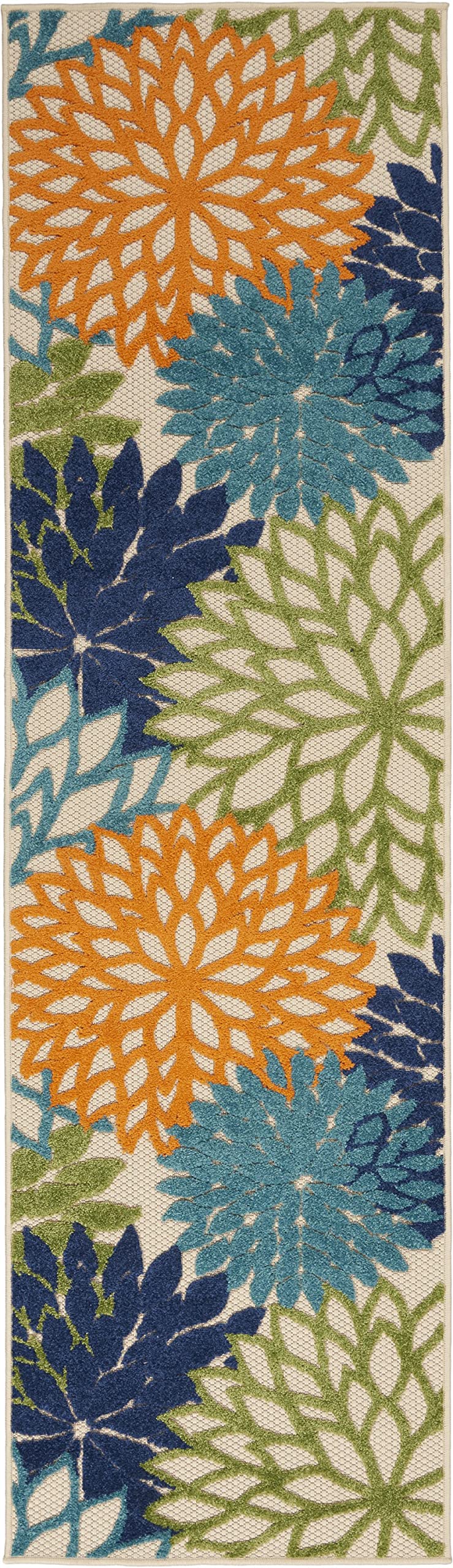 HomeRoots Multicolor 100% Polypropylene 2’ x 10' Orange Floral Outdoor Runner Rug