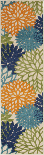 HomeRoots Multicolor 100% Polypropylene 2’ x 10' Orange Floral Outdoor Runner Rug
