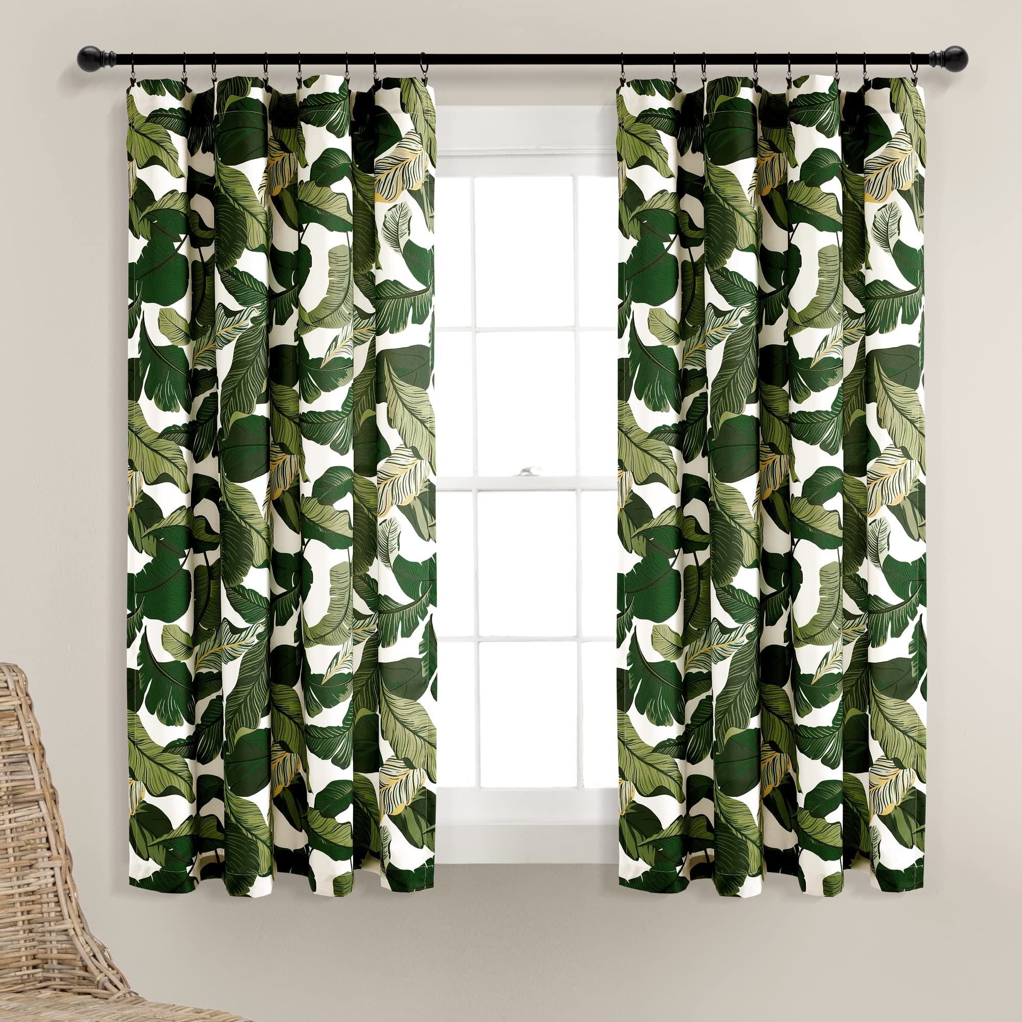 Lush Decor Tropical Paradise Window Curtain Panel Pair, 63' L X 52' W, Green