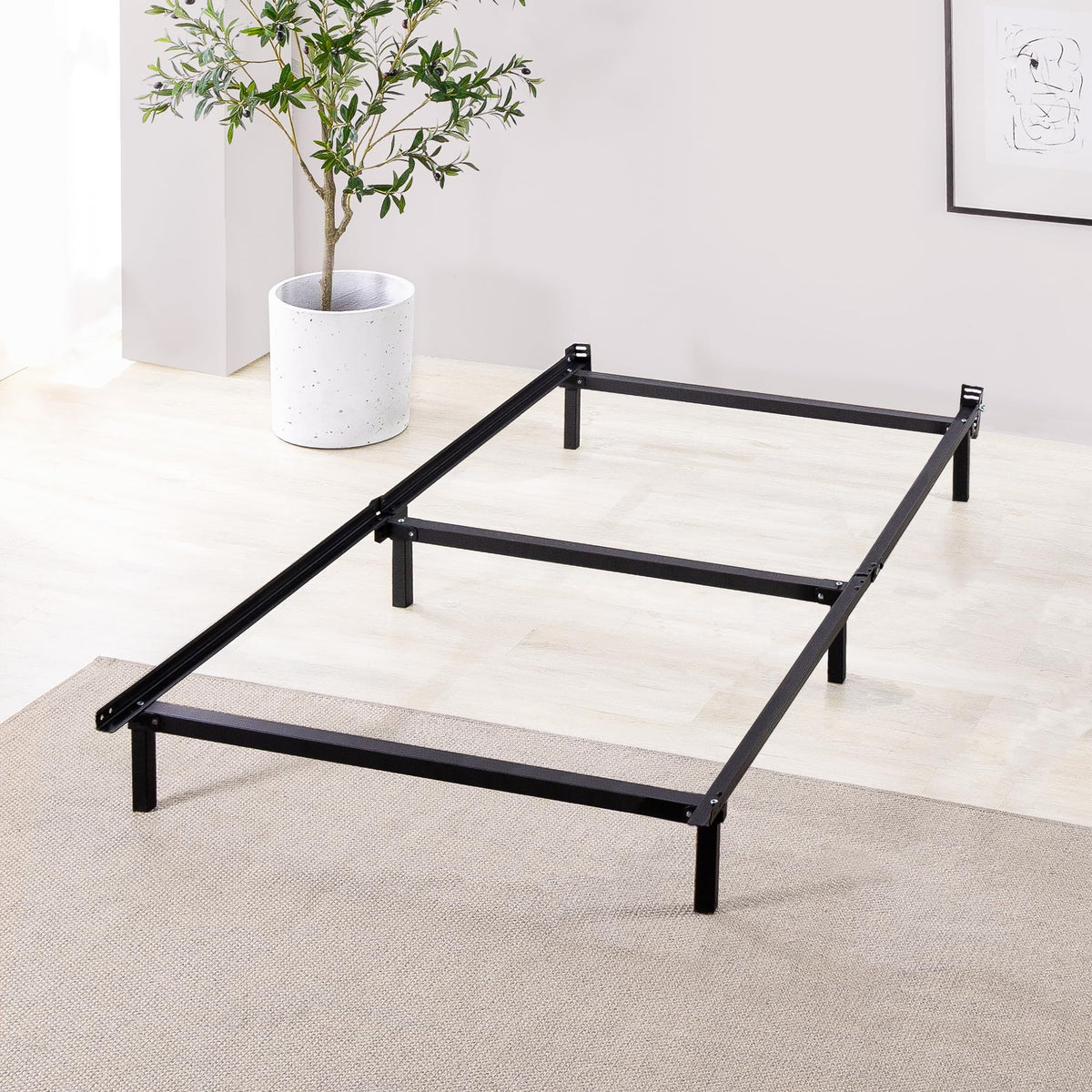 Zinus Compack Metal Bed Frame, 7 Inch Support Bed Frame For Box Spring And Mattress Set, Black, Twin