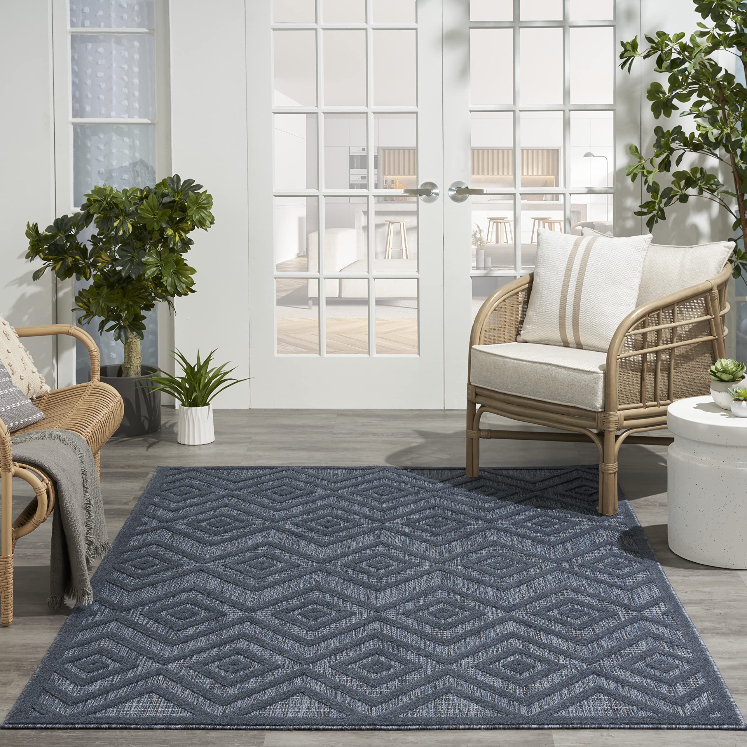 Nourison Versatile Indoor/Outdoor Navy Blue 5' X 7' Area Rug, Easy Cleaning, Non Shedding, Bed Room, Living Room, Dining Room, Deck, Backyard, Patio, High Traffic Area (5X7)