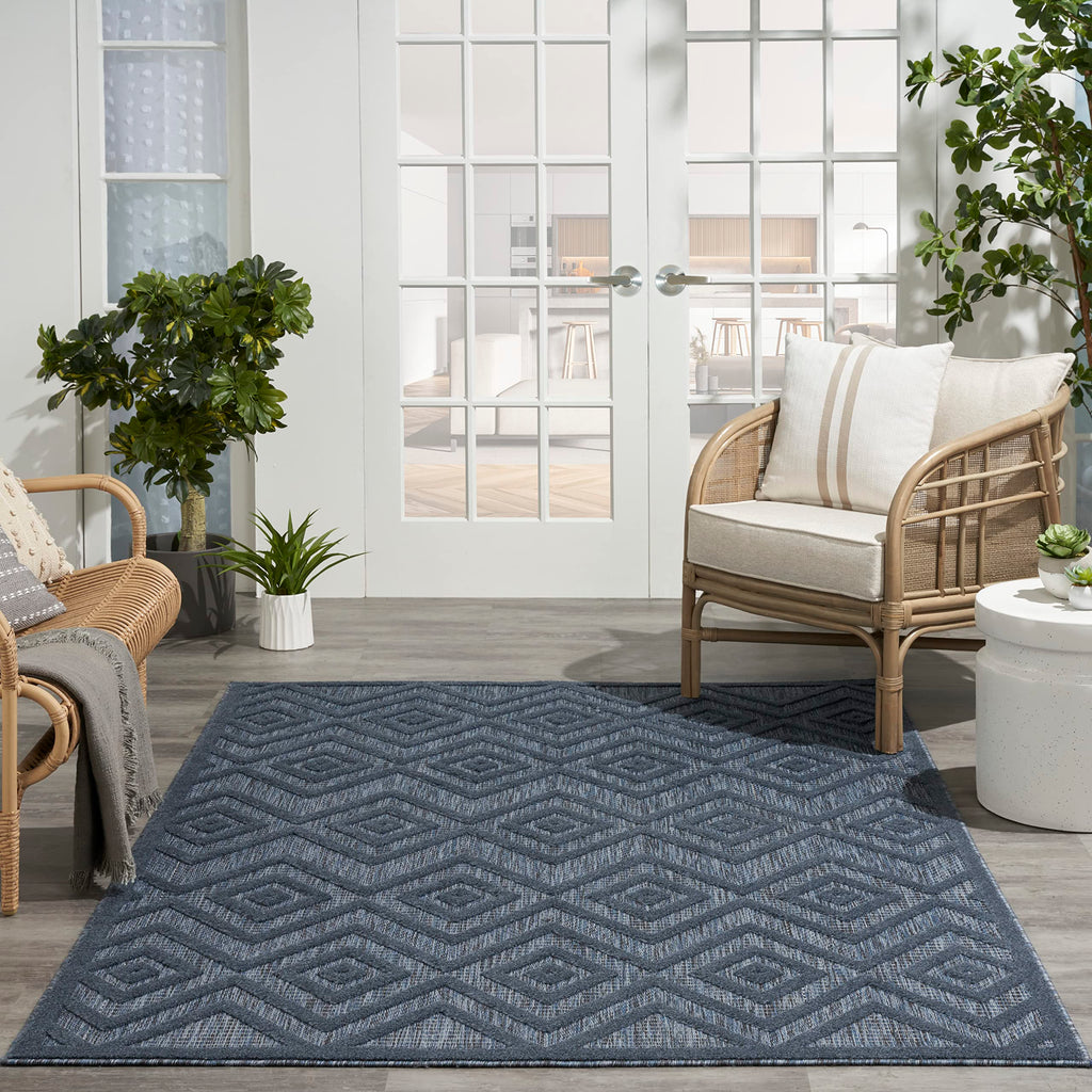 Nourison Versatile Indoor/Outdoor Navy Blue 6' X 9' Area Rug, Easy Cleaning, Non Shedding, Bed Room, Living Room, Dining Room, Deck, Backyard, Patio, High Traffic Area (6X9)
