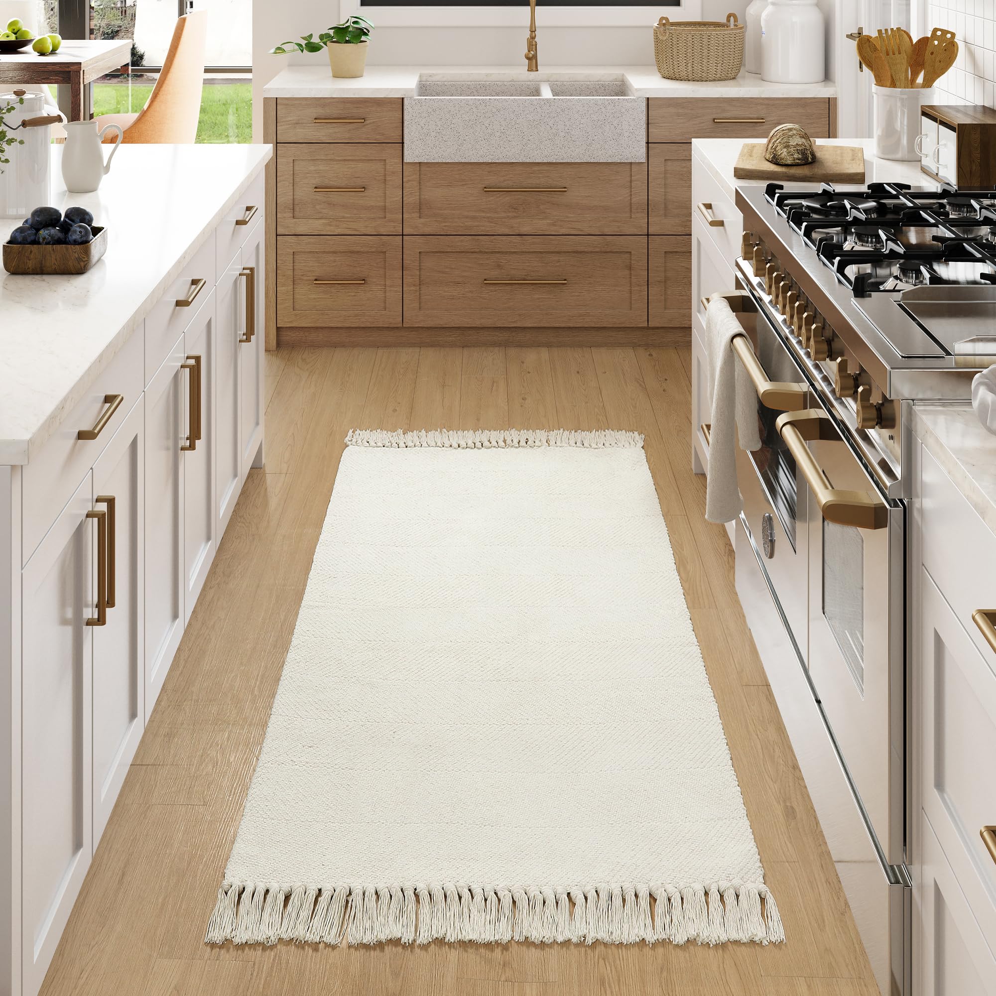 Collive Washable Area Rug 3 x 5, Modern Woven Kitchen Rugs, White/Beige Braided Cotton Rug Indoor Door Mat Throw Carpet for En